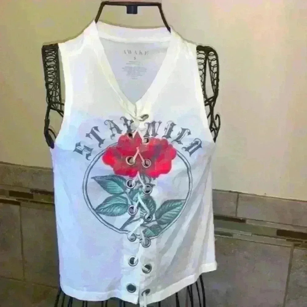NWT Awake white women size small STAY WILD  sleeveless top shirt tank colorful